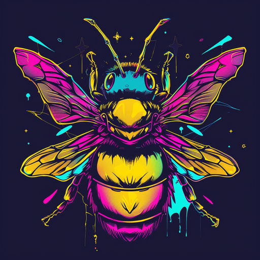 Bold tattoo sketch of a queen bee with neon outlines