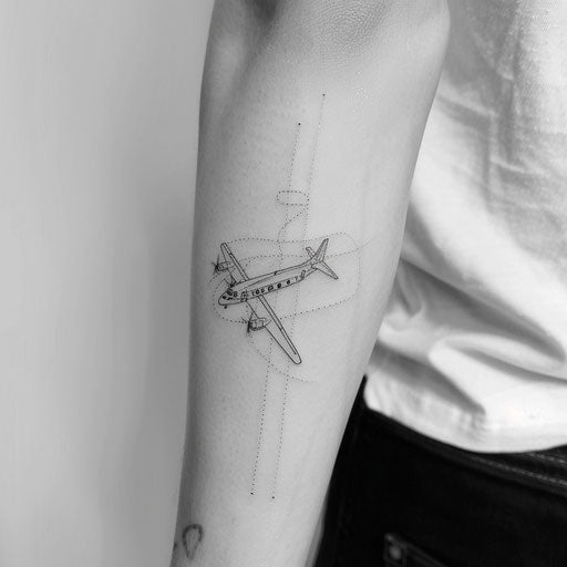 Minimalist airplane tattoo, Maria Sibylla Merian style