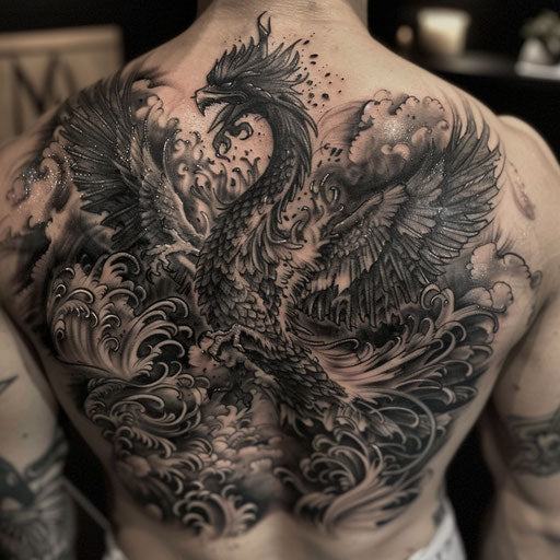 Mythical phoenix rising from the ashes