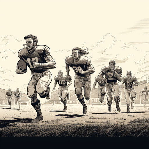 Classic football players running on the field