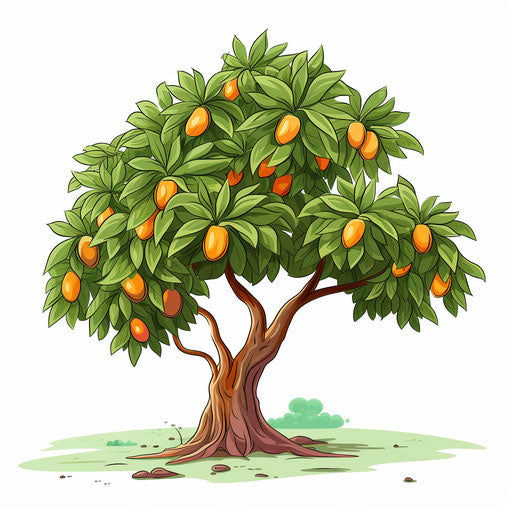 Pastel colored mango tree clipart on white background
