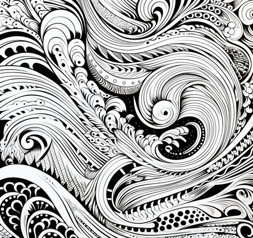 Black and white tribal design, detailed flora and fauna style