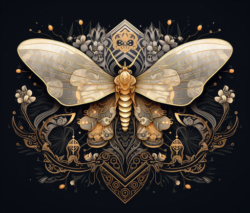 Intricate linework drawing of moth, nightmarish vibes