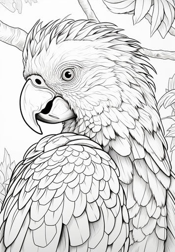 Coloring pages of a parrot with a feather, comic art style