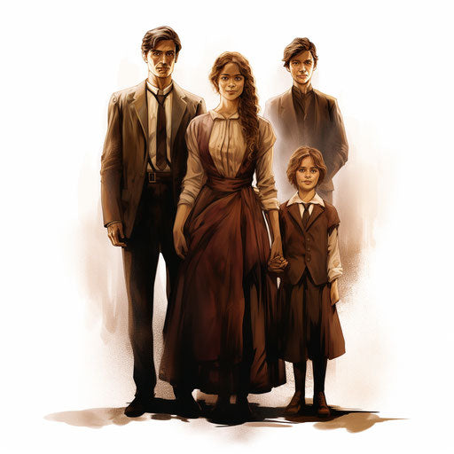 Family members illustration in the style of Chiaroscuro Art on white background