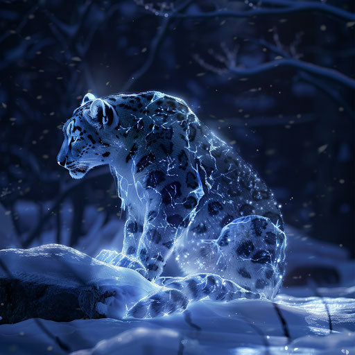 The snow leopard of ice and snow under the moonlight