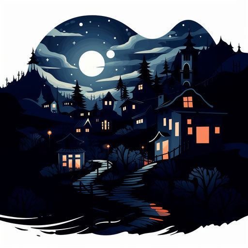 Night clipart in the style of Chiaroscuro Art, on a white background