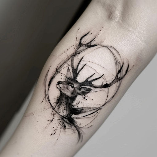 Expressive deer tattoo with dynamic lines