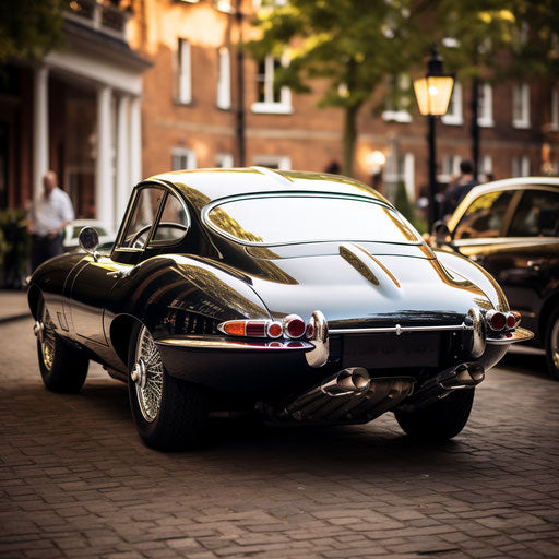 Jaguar E Type car with larger exhausts