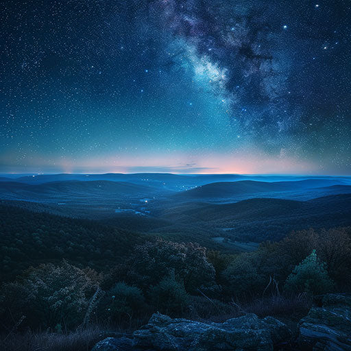 Pocono Mountains under a clear starry night sky, Max Rive style