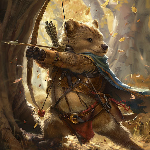 A skilled archer quokka in a medieval fantasy world