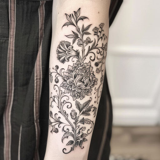 Forearm tattoo with intricate floral design