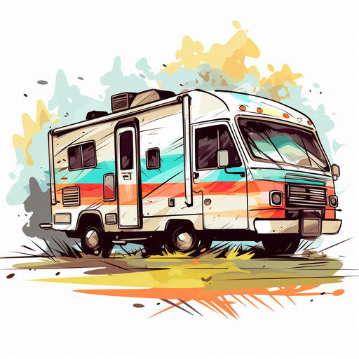 Campsite drawing in the style of oil painting, on white background