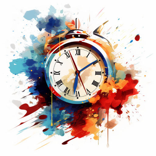 Clock clipart in the style of Impressionistic Art, on white background