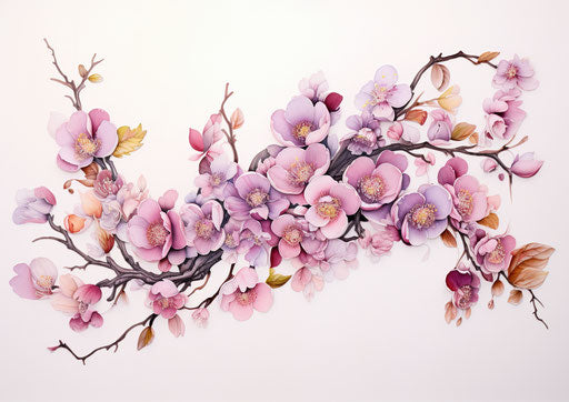 Peach tree branch and cherry blossoms in elegant style