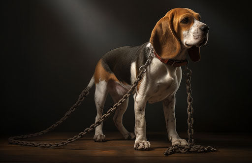 Beagle dog on leash, in the style of furaffinity, quiet introspection