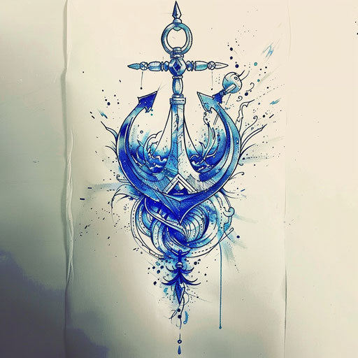 Nautical tattoo sketch of a hakuna matata symbol with oceanic elements and blue tones