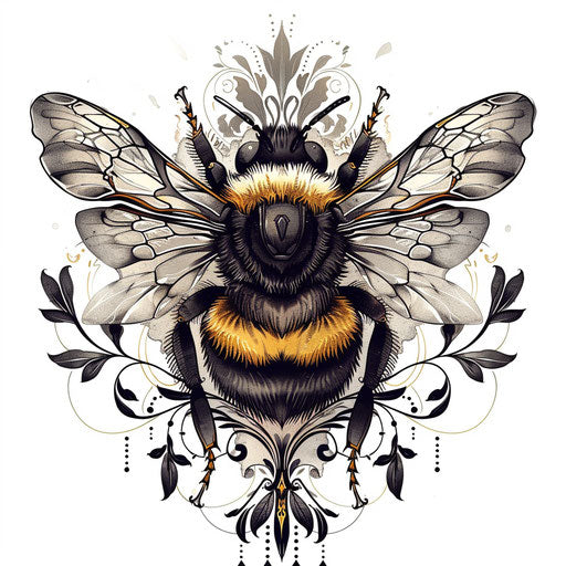 Art Nouveau-inspired bumble bee tattoo