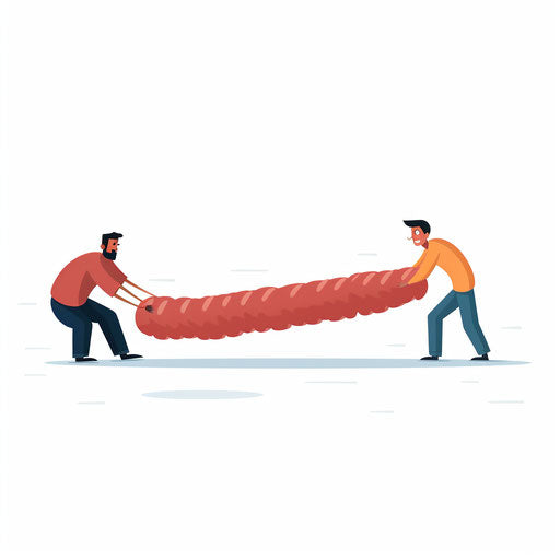 Minimalist style artwork of a tug of war, white background