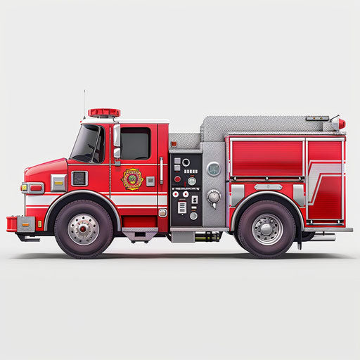 Fire engine clipart in photo realistic style with flat background