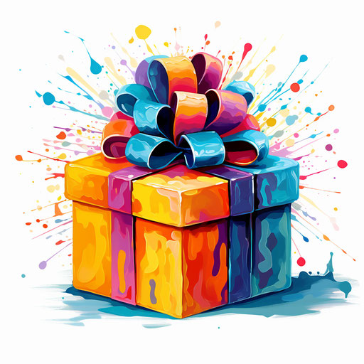 Gift box in Impressionistic Art style on white background