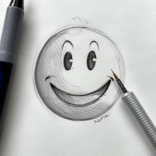 Drawing of smiley face tattoo with elegant fine lines