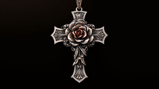 Silver roses Christian cross pendant