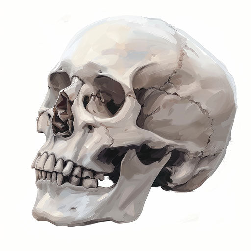 Skull head on white background, tex avery style, gamercore, applecore, gaston lachaise, surprisingly absurd, massurrealism, wiccan