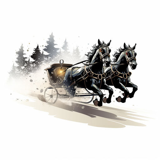 Sleigh illustration in the style of Chiaroscuro Art, on white background