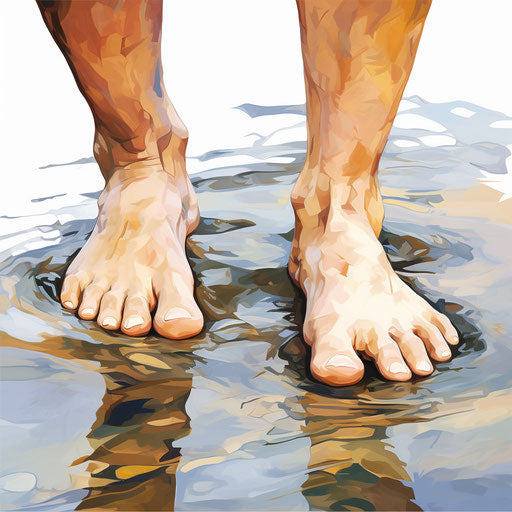 Feet in the style of Oil painting on white background