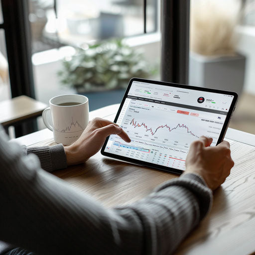 Serene workspace: reviewing stock market trends on tablet