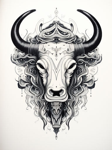 Alternative view black white bulls indigenous motifs ink sketches