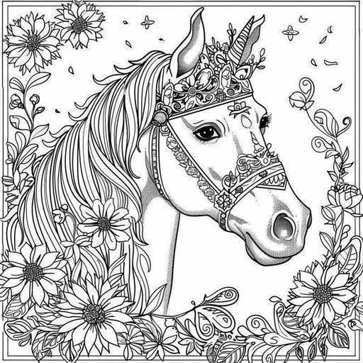 Whimsical horse with crown and flower decorations
