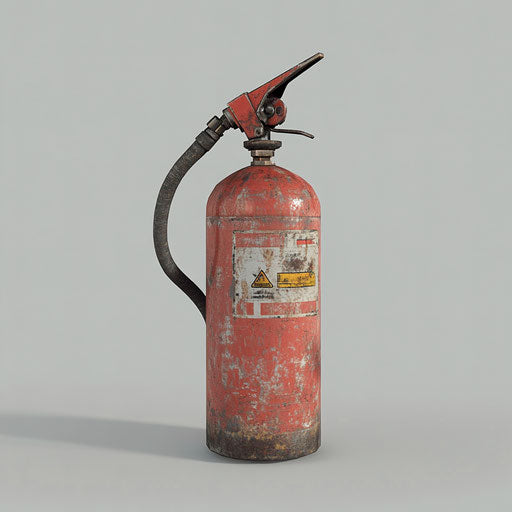 3D fire extinguisher in realistic style on flat white background, isolated clipart