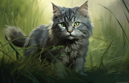 Noble feline walking in green grass