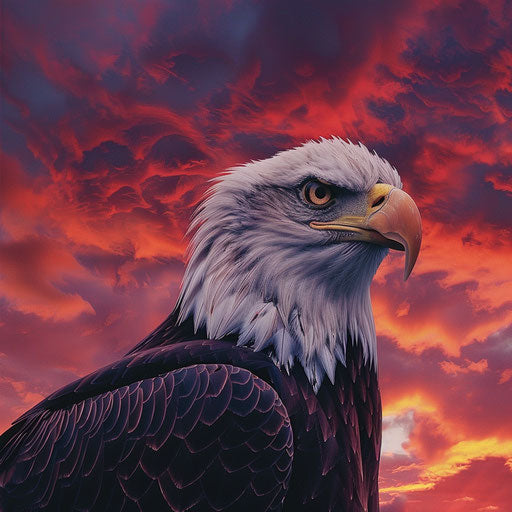 Bald eagle in a dramatic sunset