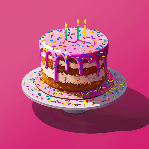 Birthday cake clipart on bright magenta background
