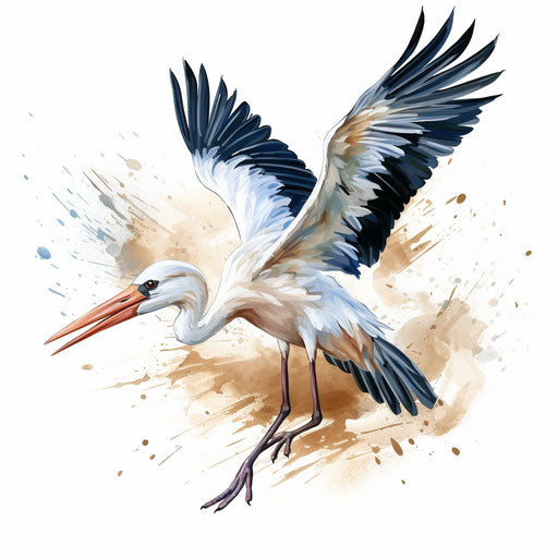 Stork illustration in the style of oil painting, on white background