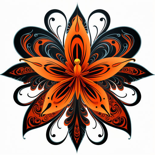 Tribal flower lily tribal tattoo tribal cross orange black