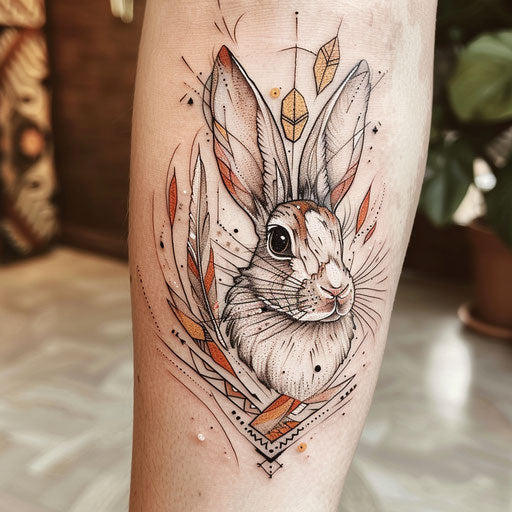 Bohemian flat tattoo sketch of a bunny
