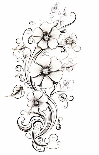 Decorative flower drawings, twisted branches style, stencils 25:39