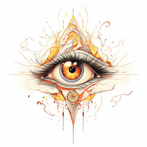 Eye lightning tattoo by Ryan Dickson, in the style of mid-century illustration, eccentric props