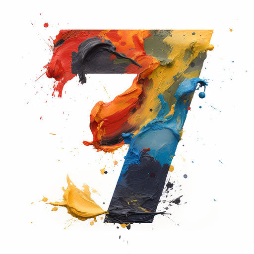 Number 7 ClipArt in the style of Oil painting, on a white background