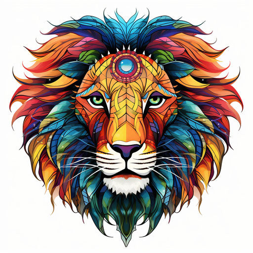 Lion head with mandala pattern, memphis design style