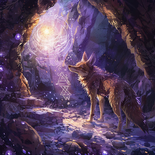 Exploration of a mystical cave by a coyote