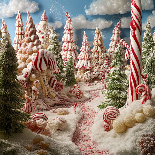 Whimsical candy cane forest in child's storybook