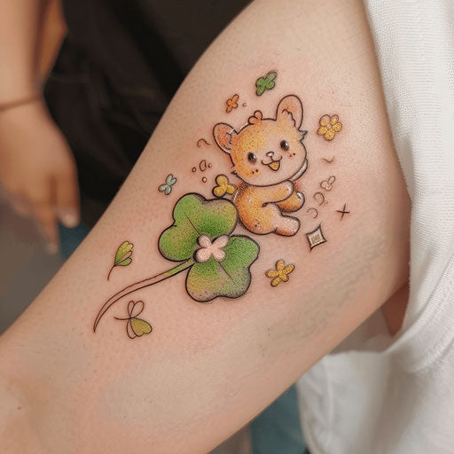 Flat tattoo sketch of an adorable 4 leaf clover