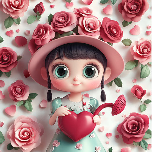 Lovely digital illustration in kawaii Valentine's Day style