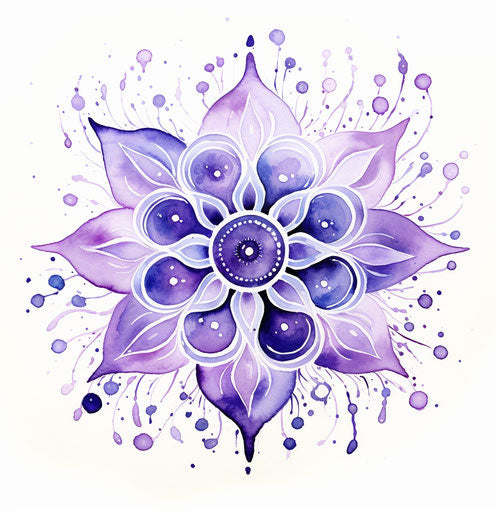 Abstract violet watercolor mandala on white background