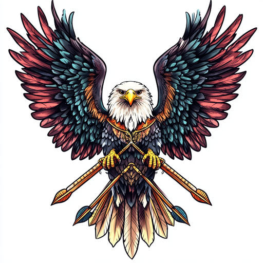 Beautiful flat tattoo sketch of eagle holding arrows on hand